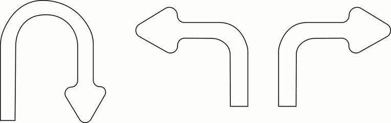 Road Navigation arrow icon set.Go straight, this way, one way only, U turn, left and right arrows symbol.arrow icon set in black circular road sign style.Crossroads IconDifferent Style