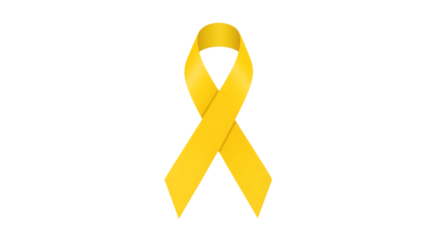 A single bright yellow awareness ribbon stands out against a stark black background symbolizing support and hope