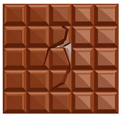 A chocolate bar with one broken piece in the center.