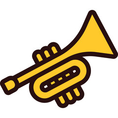 Golden Trumpet With Dark Outline On A Transparent Background Representing Musical Instruments And Brass Wind Instruments For Jazz And Classical Music Performances