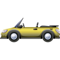 Golden Yellow Convertible Sports Car With Black Interior Detailed Vector Illustration On A Transparent Background