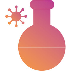 Gradient Icon Representing A Round Bottom Flask With A Spiky Microbe Symbol On A Transparent Background