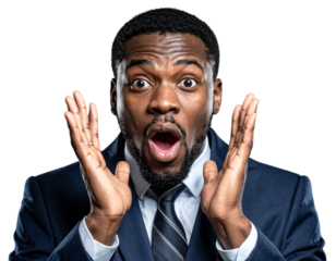 surprised business man reaction pose, no background PNG