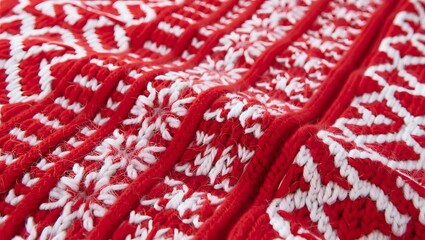 Red and White Knitted Winter Textile Pattern Christmas Decorative Design