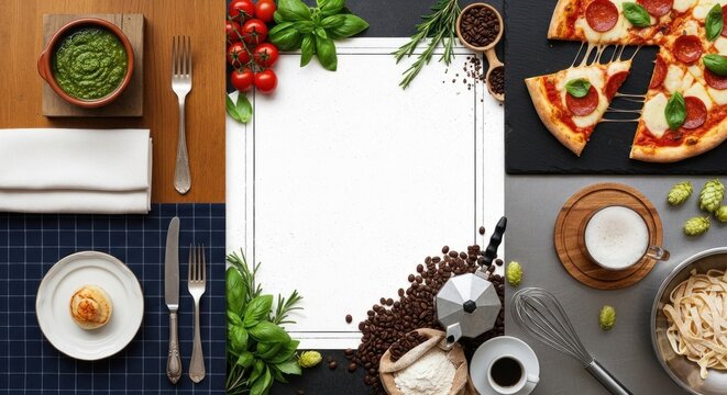 A pizza with toppings on a wooden table with a white napkin and a fork. - Powered by Adobe