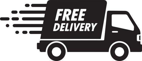 Black truck with white text free delivery transportation logistics