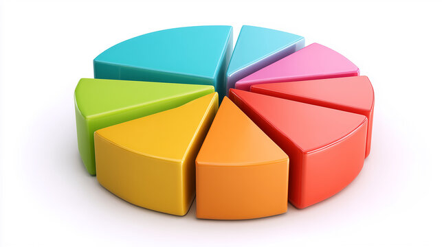 3D Color Pie Chart Segments Market Share Data Analytics Statistics Visualization