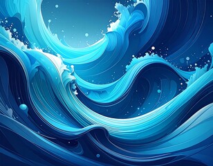 Stylized depiction of oceanic waves in shades of blue