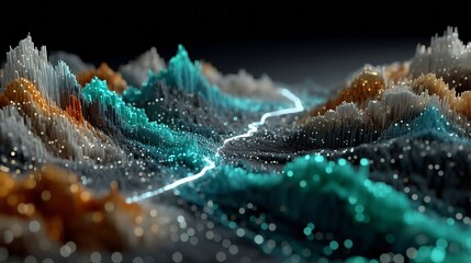 Dynamic 3D Data Visualization Of Financial Growth Pathway In Night Scene