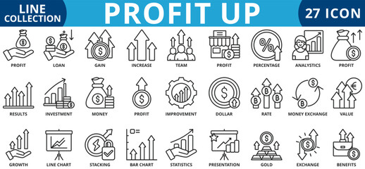 Profit up icon set outline style icon set collection vector illustration