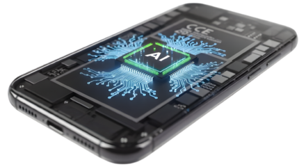 Ai powered smartphone technology artificial intelligence mobile device innovation concept design future on transparent background