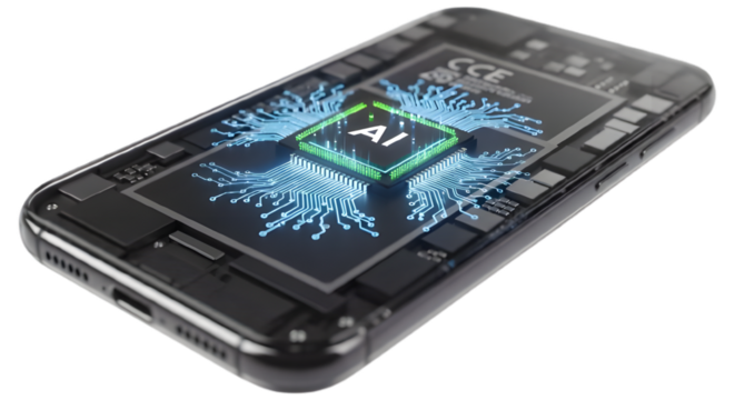 Ai powered smartphone technology artificial intelligence mobile device innovation concept design future on transparent background - Powered by Adobe