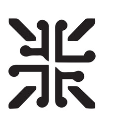 Obraz premium Abstract geometric symbol with rounded edges and angular extensions, black on white.