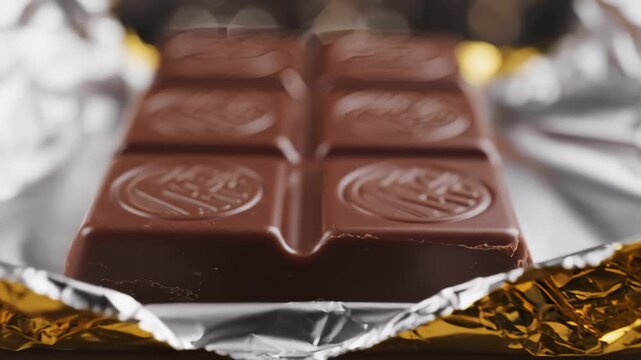 Close Up Chocolate Bar in Shiny Golden Wrapper
