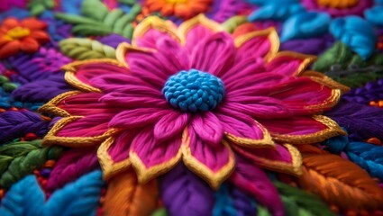 Vibrant and Intricate Flower Embroidery with a Colorful Floral Design