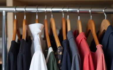 close up of some clothes on a wardrobe rail found on a flea market. High quality