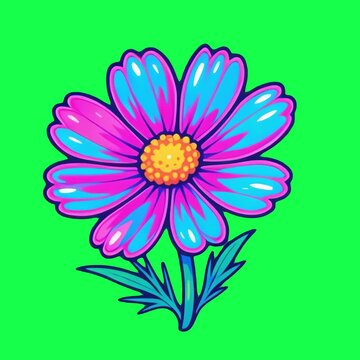 Vibrant cartoon pink flower illustration animation, transparent 4K video, green screen