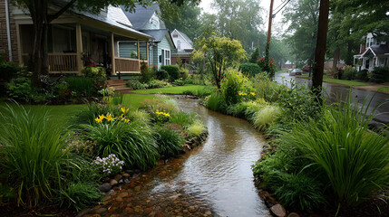 Rainy Day Creek View | Cozy Cottage Garden | Wet Weather Landscape Serenity