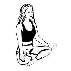 Woman doing yoga hand drawn vector illustration. 
woman meditation vectorized hand drawn ink illustration