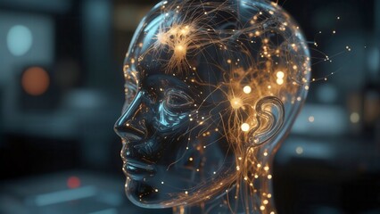 Glowing neural network forming across transparent human torso showing biological signals and energy communication system visualization