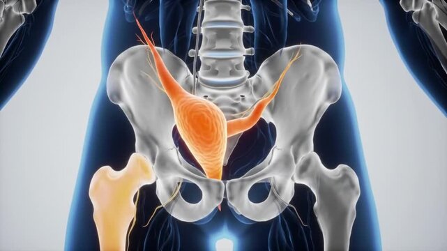 Pelvic Anatomy Animation Skeletal Structure with Uterus and Fallopian Tubes Visualization
