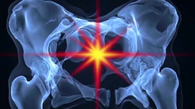Pelvic Bone Scan with Red Laser Focus on Pain Point in Medical Animation