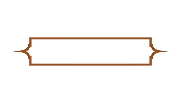 Brown elegant rectangle frame with decorative points on the sides isolated on a white background.