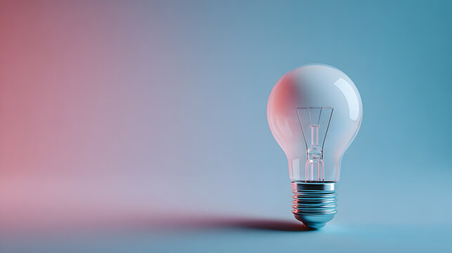 Aesthetic light bulb in vibrant red and blue gradient background, showcasing creativity, innovation, and inspiration in minimalistic design for modern concepts and ideas
