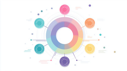 Fototapeta premium Colorful Donut Chart with Linked Data Nodes | Analytics Dashboard & Business Metrics