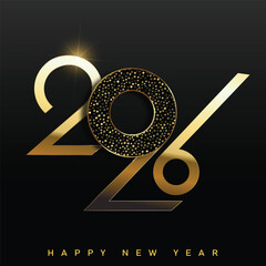 Modern Art Deco Happy New Year 2026 golden logo. Vector