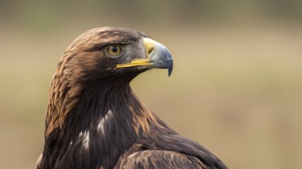 Obraz premium Golden Eagle flying with spread wings against dark background