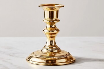 A polished brass candlestick on a light background