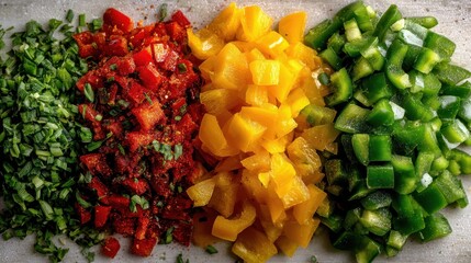 Chopped Bell Peppers in Vibrant Red Yellow and Green Colors