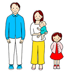 父と母と娘と赤ちゃんのイラスト