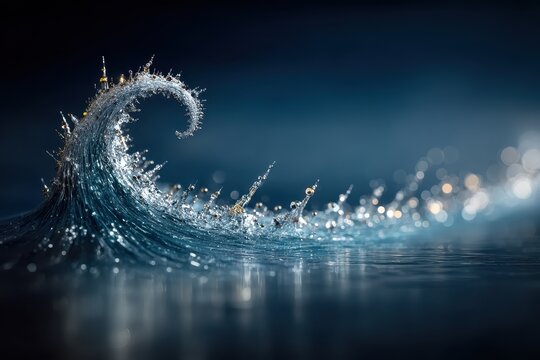 Abstract wave of water reflecting in dark blue environment - Powered by Adobe