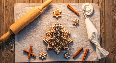 Delightful gingerbread Christmas tree cookies ready for festive holiday celebrations, perfect for baking promotions and cozy winter themes