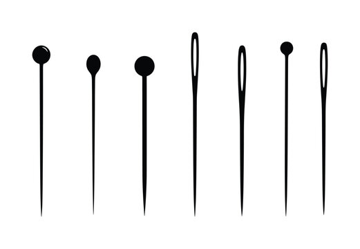 Set of black sewing needles and pins elements