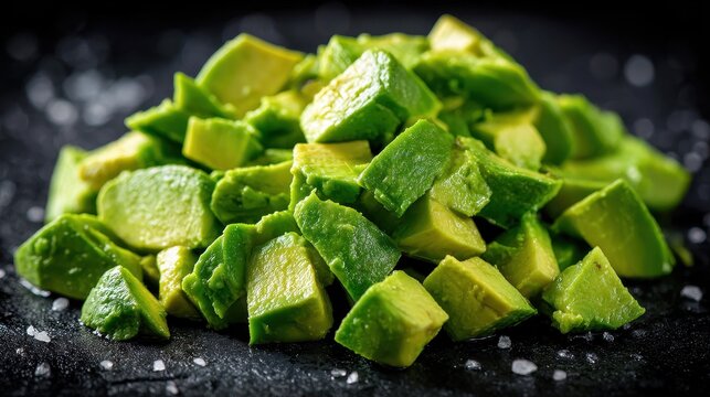 Close Up of Diced Ripe Avocado Cubes Ready to Eat