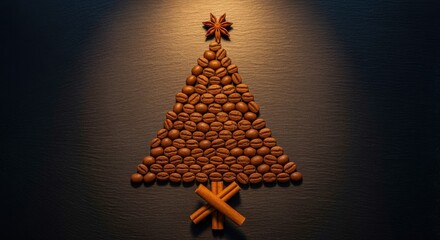 Creative Christmas coffee art design featuring beans and cinnamon sticks, perfect for holiday promotions or themed coffee shop marketing materials