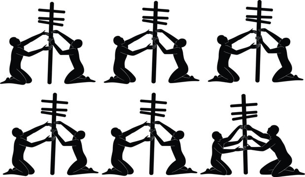 Teamwork concept, unity in action, collaborative effort, human cooperation, symmetrical design, abstract vector, business support, partnership, shared goal, minimal silhouette art