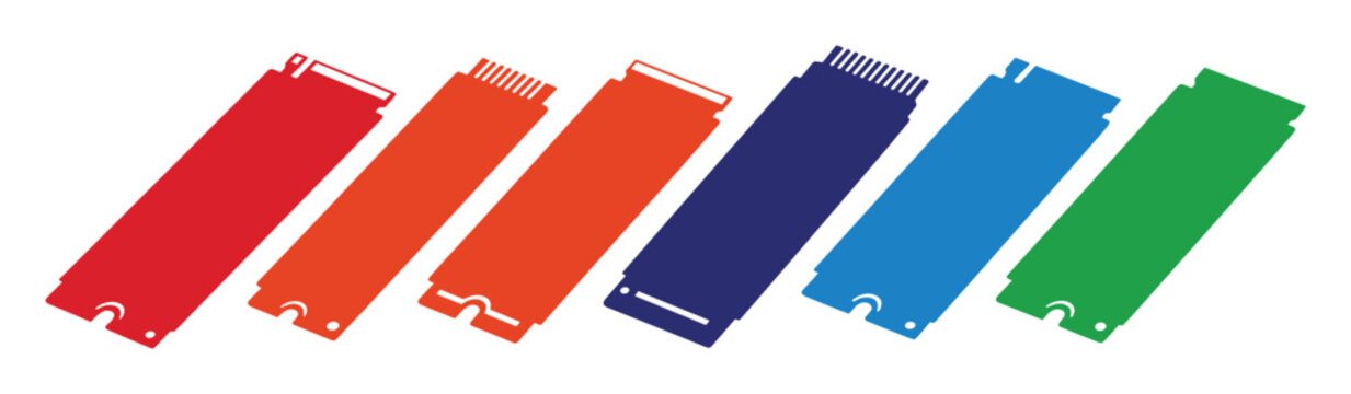 Collection of colorful m2 ssd storage devices
