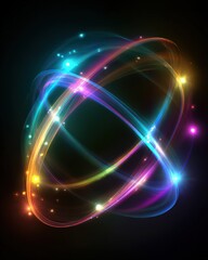 Abstract Swirling Iridescent Light Forming Dynamic Interconnected Rings in Dark Background with Glowing Particles