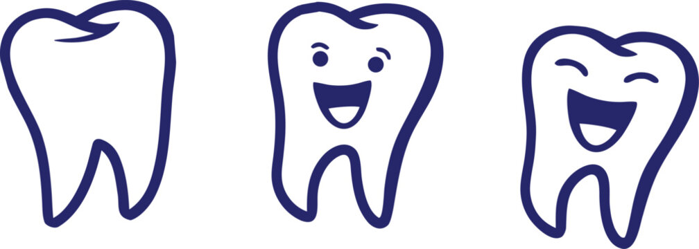 tooth on a white background Cute tooth icons showing happy smiling dental care concept, clean and healthy teeth illustration in minimal line art style, perfect design element for dental hygiene  - Powered by Adobe