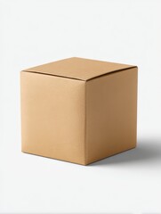 Fototapeta premium Food packaging mockup featuring kraft paper box placed on a minimal white surface background, natural daylight, rustic and minimal aesthetic, photorealistic, high detail, soft shadows, focus on clean