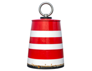 Red and White Striped Buoy with Metallic Ring