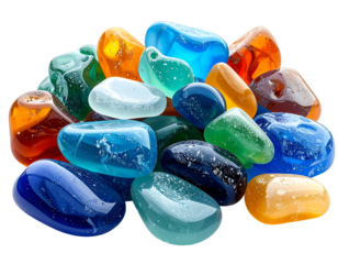 Colorful Glass Pieces on a Beach Shoreline