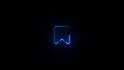 Blue neon bookmark icon glowing on a black background save