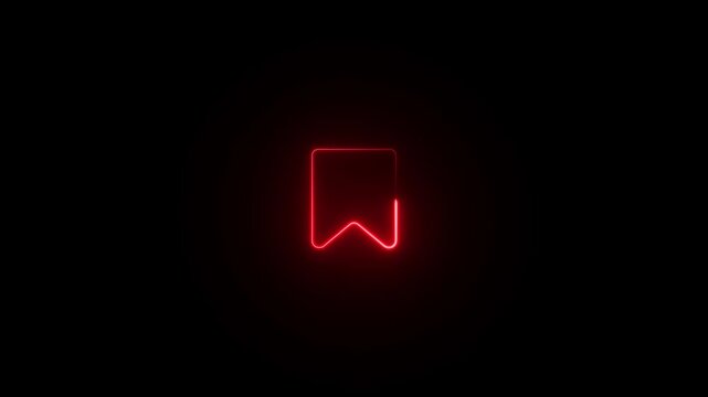 Red neon bookmark icon glowing on a black background save