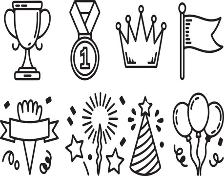 Celebration Icons Trophy, Medal, Crown, Flag, Banner, Sparkler, Party Hat, Balloons