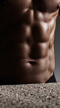 Chiseled male abs in motion: closeup sequence highlighting muscular definition